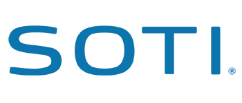 "SOTI" logotipas permatomame fone
